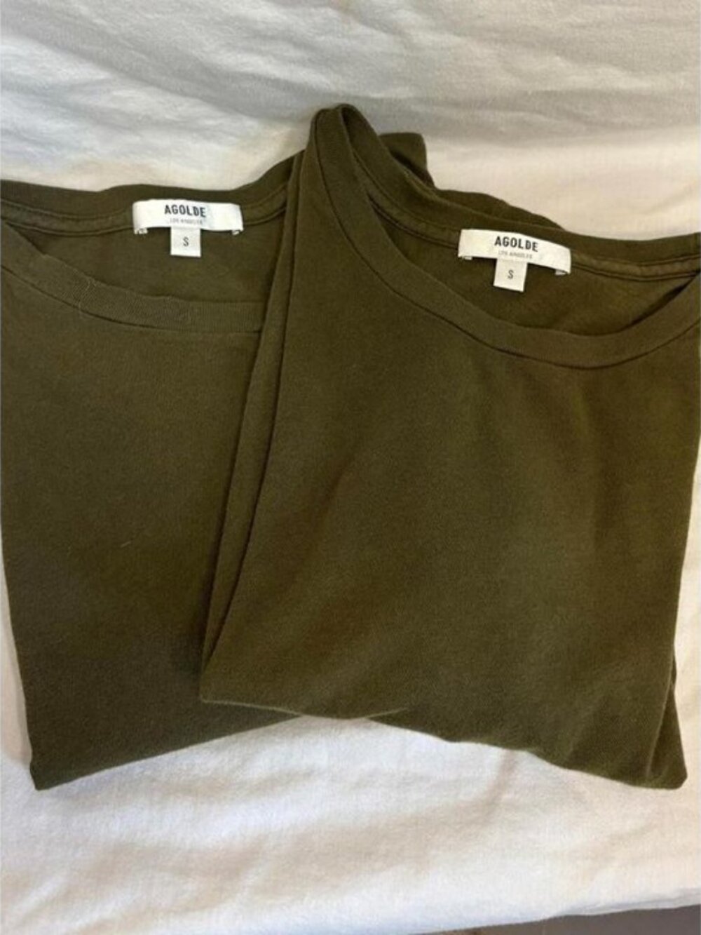 *2pk* Small Agolde Shrunken Crop Crew Neck Tees Dark Olive Green